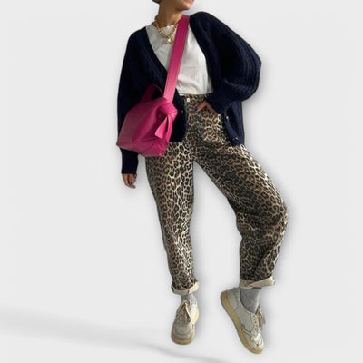 Carina - Jeans vintage avec imprimé léopard
