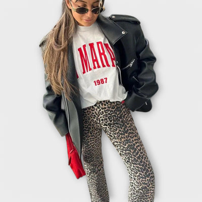 Carina - Jeans vintage avec imprimé léopard